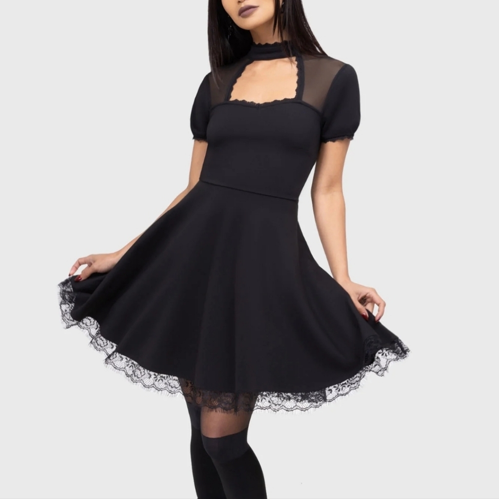 Killstar Black Mini Dress with Lace Trim